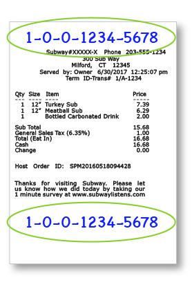 Write the code on receipt as shown in the image